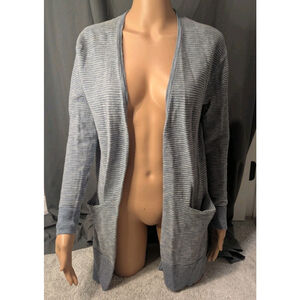Madewell Open Cardigan Long Woman's Extra Small Blue Striped Pockets